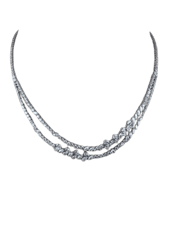 Collier Collier tennis double rang floral en or blanc 18k et diamants mixtes 58 Facettes NECK-445