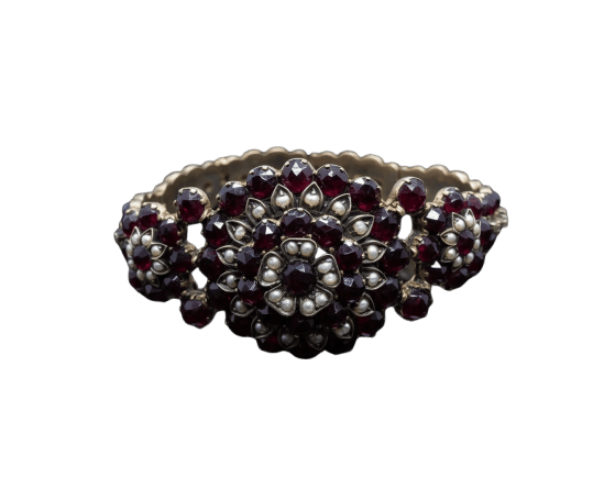 Bracelet Bracelet austro-hongrois - Grenats de Bohême et microperles en or et argent 58 Facettes