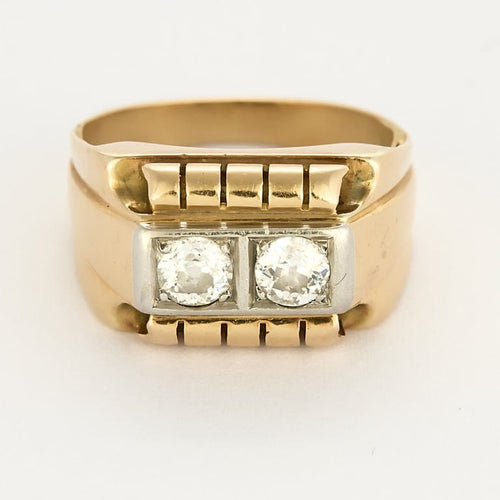 Ring 51.5 Ring Signet ring in rose gold and platinum, diamonds 58 Facettes CHAR6098