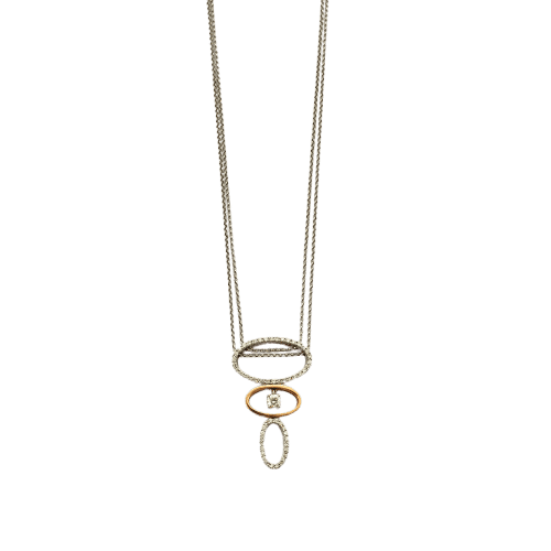 Collier Dalumi - Collier pendentif anneaux en or jaune, or gris et diamants 58 Facettes ALGU29