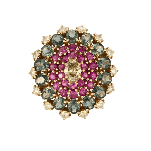 Bague 51 Bague fleur en or rose 18k et diamant brun, saphirs, diamants 58 Facettes N2975