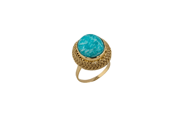 Bague Oro Giallo / 17 Bague vintage en or jaune 18 ct avec turquoise 58 Facettes ANL831