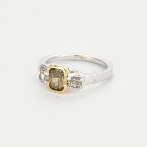 Bague 53 Bague - Diamant brun coussin 1,13 ct en or jaune et gris 58 Facettes LJ17