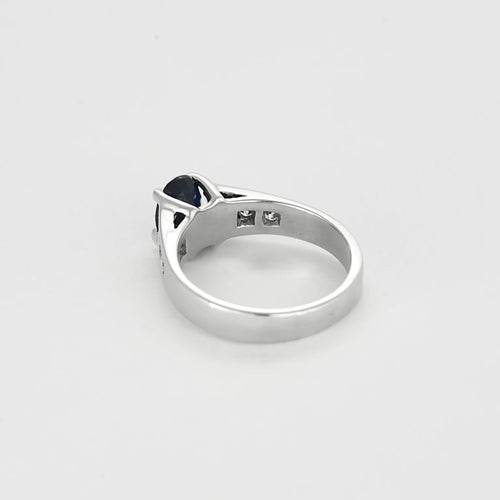 52号戒指 18K白金戒指 蓝宝石 58 Facettes DIE1709