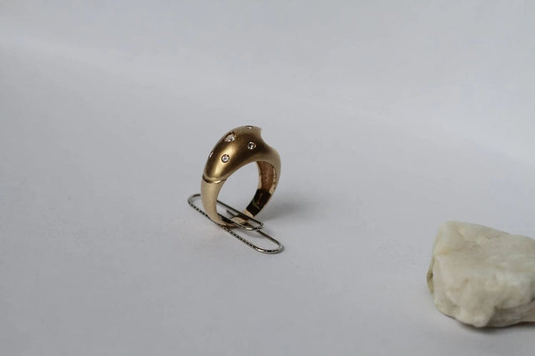 Bague 54 Bague rétro en or jaune 14k et diamants ronds, diamant Trillion 58 Facettes