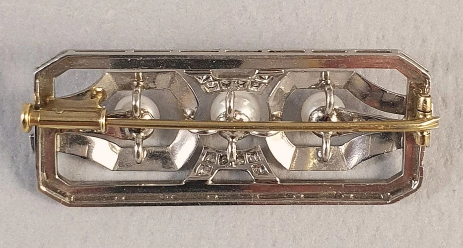 Broche Broche barette or blanc Art Déco diamants et perles 58 Facettes C 295