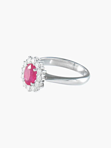 Bague 53 Bague marguerite en or blanc et rubis entouré de diamants 58 Facettes 410 50000