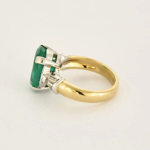 Bague 56 Bague - Bague godronnée en or jaune et blanc 18k, émeraude et diamants 58 Facettes LJ24-1