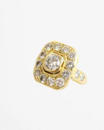 Bague 51 Bague Pompadour en or jaune 18 carats et diamants 1,90 ct 58 Facettes
