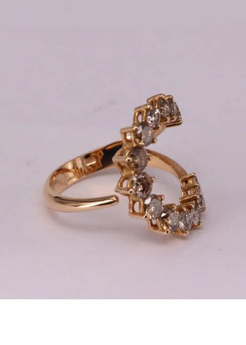 Bague 54 Bague lune en or jaune 18k et diamants marron 58 Facettes P144