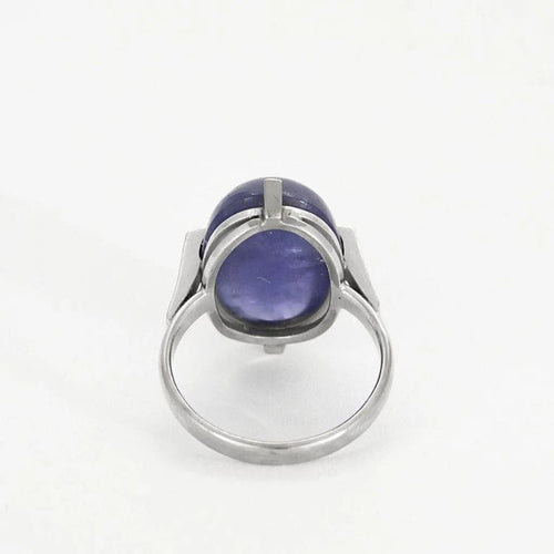 Bague 55 Bague cabochon tanzanite en or blanc 18k et diamants 58 Facettes PL03