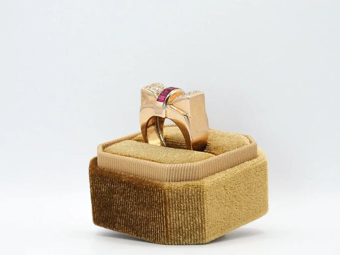 Bague 55 Bague Tank or jaune rubis diamants 58 Facettes 5007