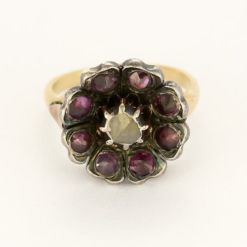 Sormus 45.5 Keltakultasormus, Hopea, timantti ja turmaliinit 58 Facettes DINA0345