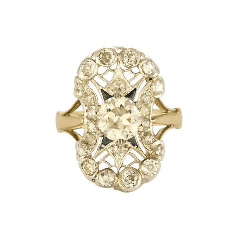 Bague 56 Bague ajourée volutes en or jaune 18k et argent, diamants et saphirs 58 Facettes LJBAV2