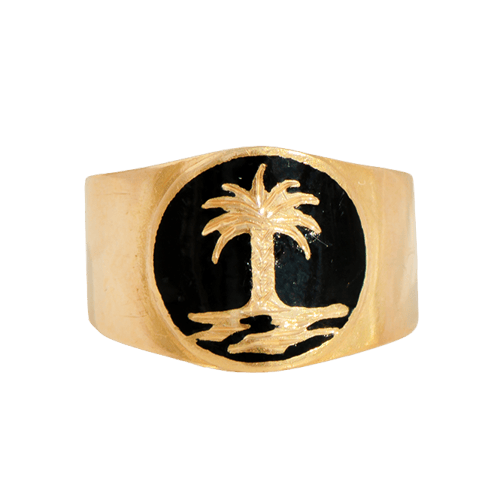 Yüzük 56 18 ayar sarı altın ve siyah emaye vintage palmiye yüzük 58 Facettes