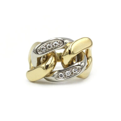 Bague 52 Bague maille gourmette en or bicolore 750 et diamants 58 Facettes 250198R