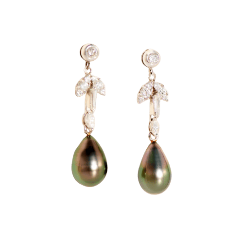 Minđuše Minđuše lusteri od belog zlata 18 karata sa dijamantima i tahiti biserima 58 Facettes