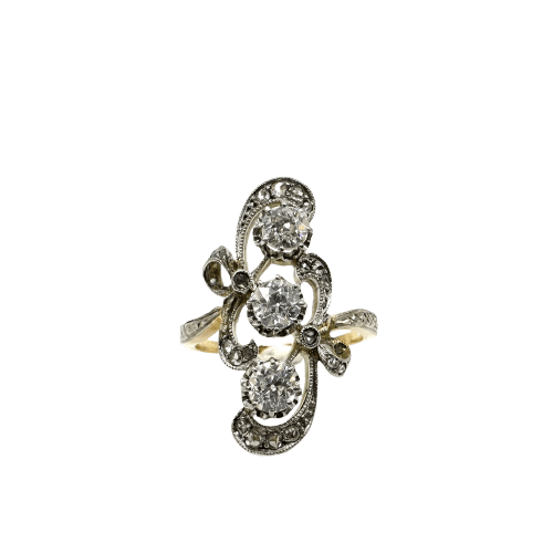 Bague 54 Bague Belle Époque en or jaune et blanc 18 carats et diamants 58 Facettes Z15B51356