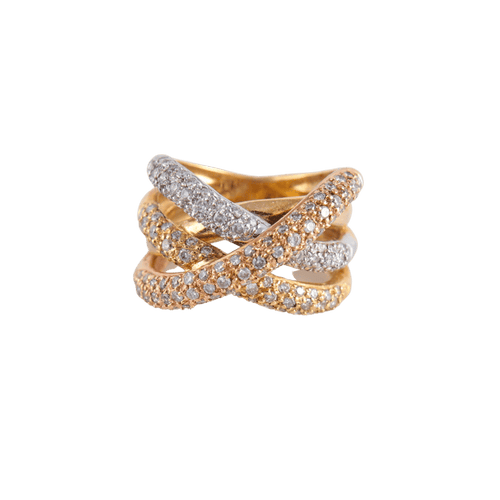 Bague 47 Bague Croisée 3 ors pavage Diamants 58 Facettes FM117