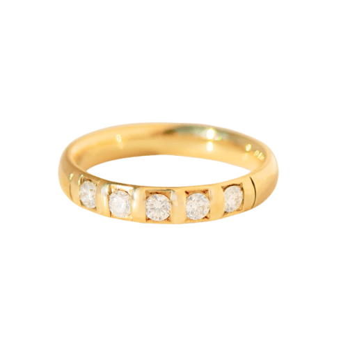 Ring 60.5 Vintage half-eternity ring in 14-carat yellow gold and diamonds 58 Facettes