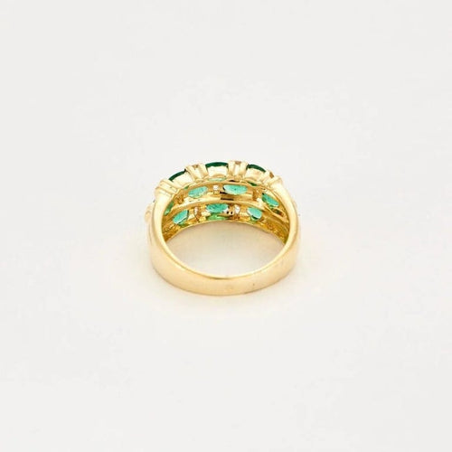 Bague 54 Bague trois rangs en or jaune 18k et émeraudes, diamants 58 Facettes ALGU34
