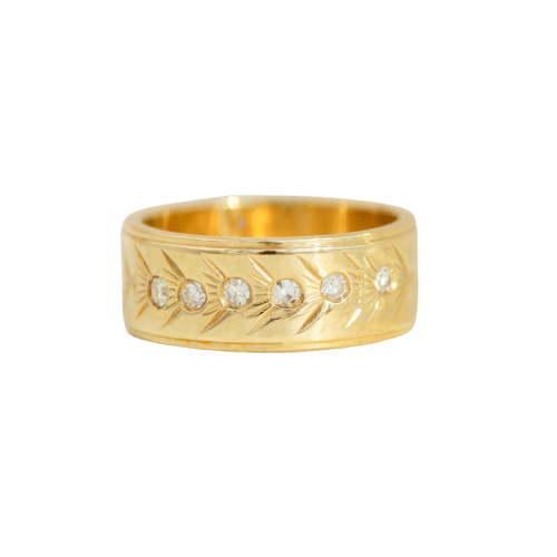 Ring 50 Vintage ring - Wedding band in 14-carat yellow gold and diamonds 58 Facettes