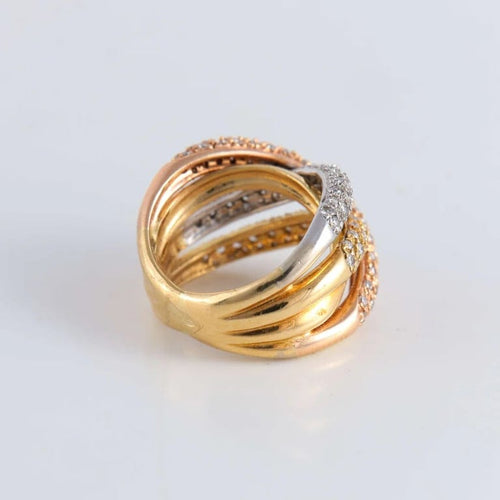 Bague 47 Bague Croisée 3 ors pavage Diamants 58 Facettes FM117