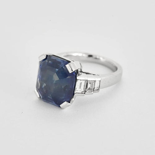 Bague 52 Bague - Saphir naturel et diamants en or blanc 18k 58 Facettes LJ23-1