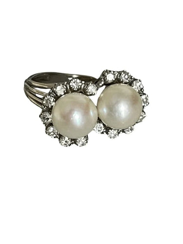 Bague 60 Bague Or Gris Perles Diamants 58 Facettes 5478