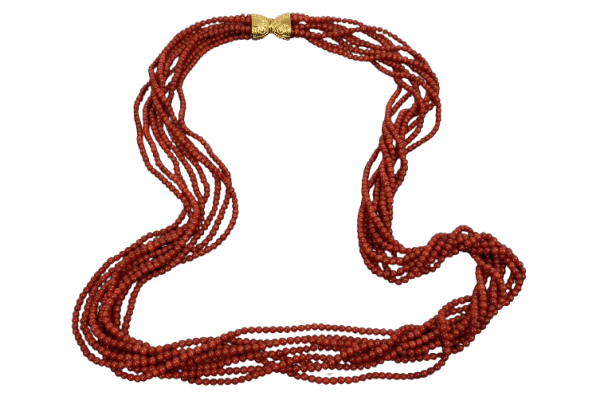 Collier Collier long multifils en corail rouge méditerranéen et or 18 carats 58 Facettes