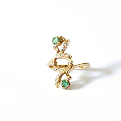 Bague 53 Bague or jaune - Emeraudes et diamants 58 Facettes