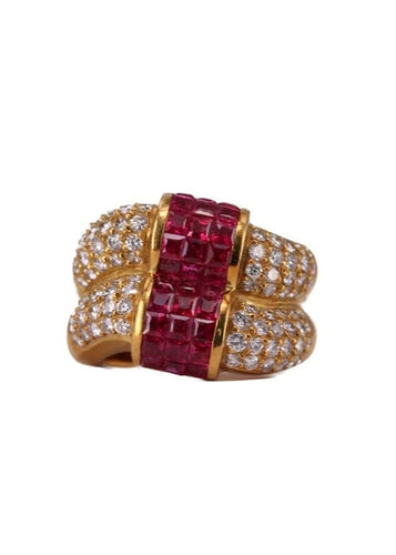 Bague 55 Bague ondulée Or jaune Rubis et Diamants 58 Facettes RNG0016