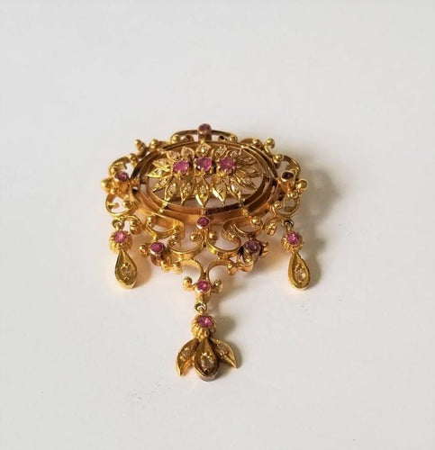 Broche Broche or jaune Rubis et diamants 58 Facettes