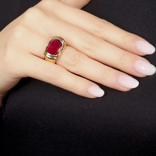 Bague 49 Bague Or Jaune, Pierre Rouge Cabochon et Diamants 58 Facettes 61E00483