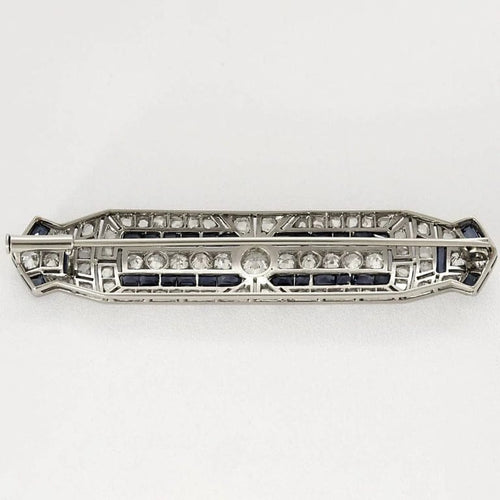 Broche Broche Art Déco motif géométrique en or blanc 18k, platine, diamants et saphirs 58 Facettes PL10