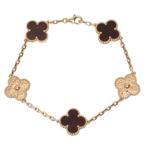 Bracelet Van Cleef & Arpels Vintage Alhambra - Bracelet 5 motifs en or rose et bois 58 Facettes vca-alh-brclt-ltrwd-rg
