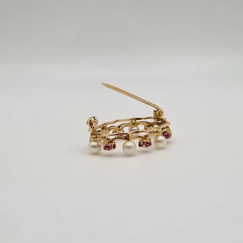 Broche Broche or rose, saphir rose, perles de culture 58 Facettes