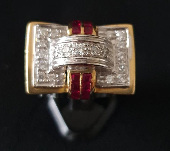 Bague 57 Bague tank 2 Ors Diamants Rubis 58 Facettes 1268  Mxae
