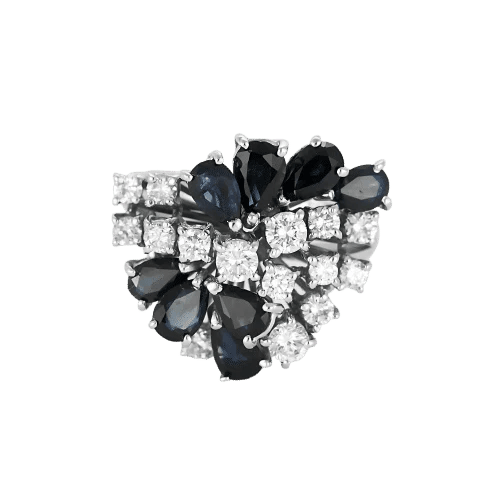 Bague 53 Bague motif végétal en or blanc 18k, saphirs poire et diamants 58 Facettes BA510