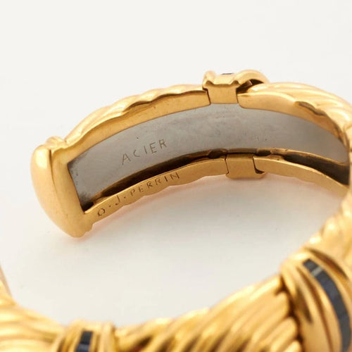 Bracelet Bracelet Rigide OJ PERRIN Or Jaune Godronné Saphirs 58 Facettes 4833