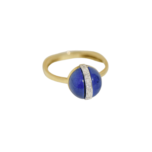Ring 55 Vintage-Ring aus 14K Gelbgold mit Lapislazuli und Diamanten 58 Facettes 2372