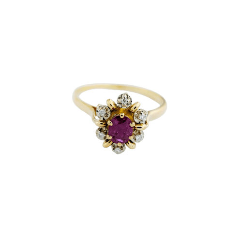 Bague 54 Bague Marguerite en or jaune 18 carats, diamants et rubis 58 Facettes 32293