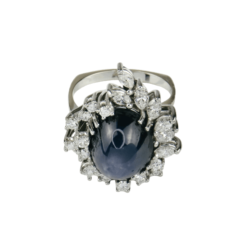 Ring 53,5 Ring i hvitt gull 750 med stjernesafir 15 ct og diamanter 58 Facettes 1864