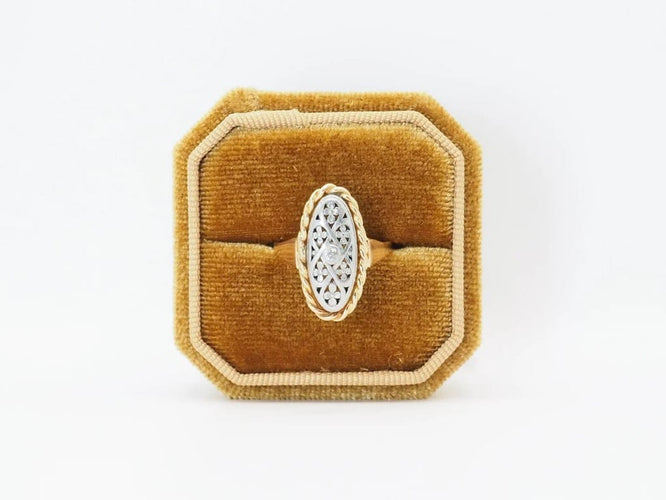 Bague 55 Bague ancienne diamant argent et or jaune 58 Facettes 4714