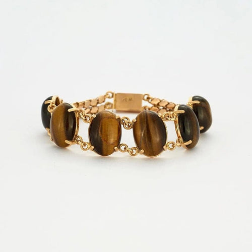 Bracelet Bracelet articulé en or jaune 18k et œil de tigre 58 Facettes