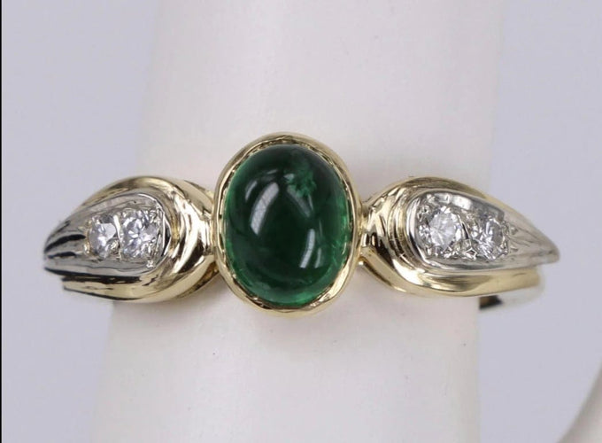 Bague Bague cabochon émeraudes et diamants en or jaune 58 Facettes BA-16