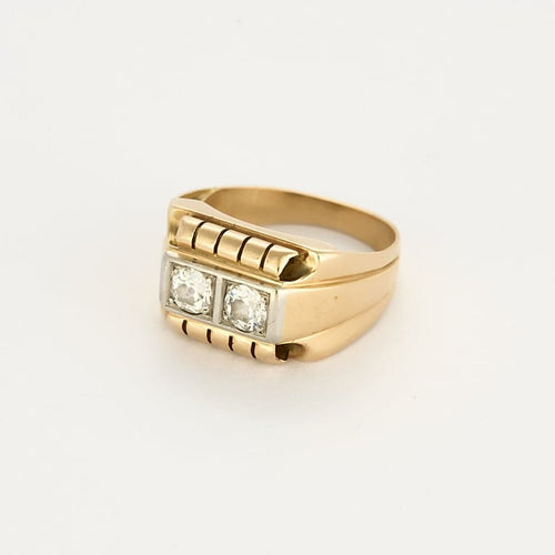 Ring 51.5 Ring Signet ring in rose gold and platinum, diamonds 58 Facettes CHAR6098