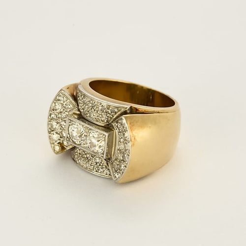 Ring 52 Ring Tank in yellow gold, white gold and diamonds 58 Facettes B250700
