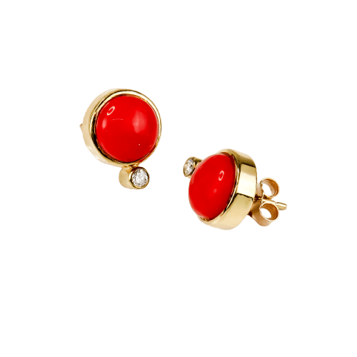 Earrings 14-carat yellow gold coral earrings and diamonds 58 Facettes 2660