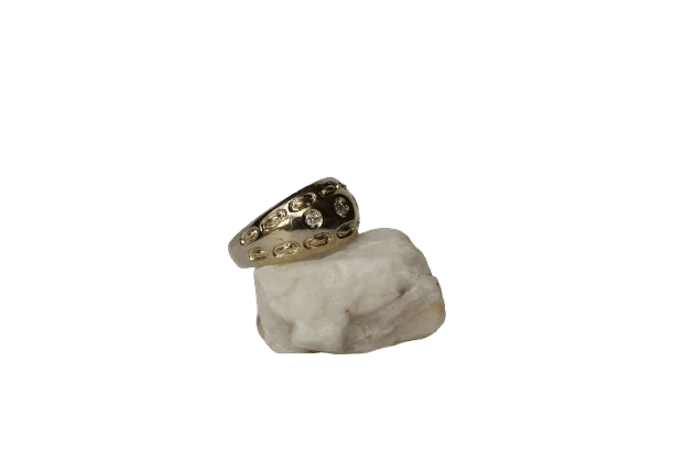 Bague 52.5 Bague bombée polie miroir en or jaune 18k et 3 diamants 58 Facettes